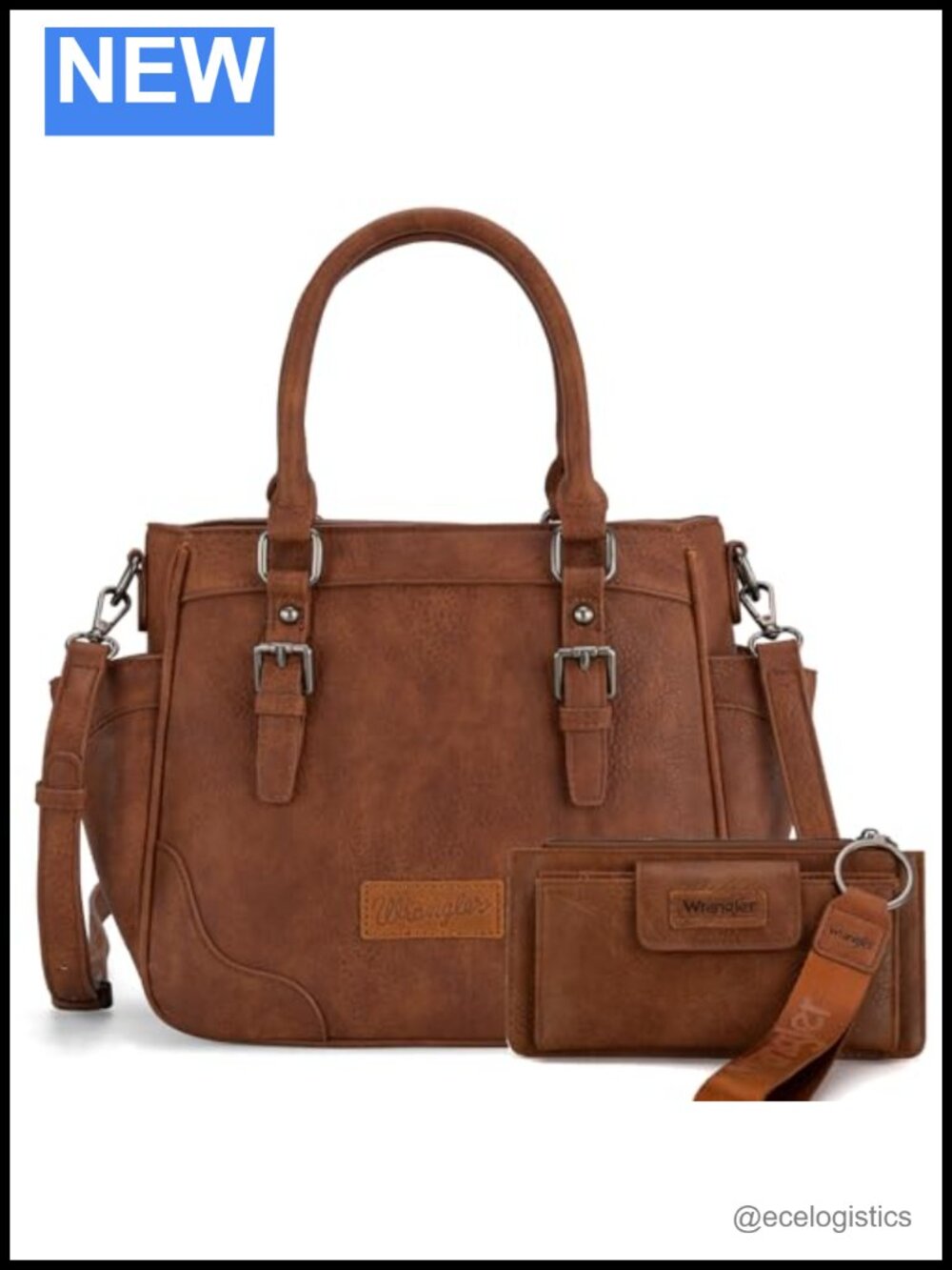 Wrangler 2pc Tote Bag and Wallet Set Faux Leather with Crossbody Strap